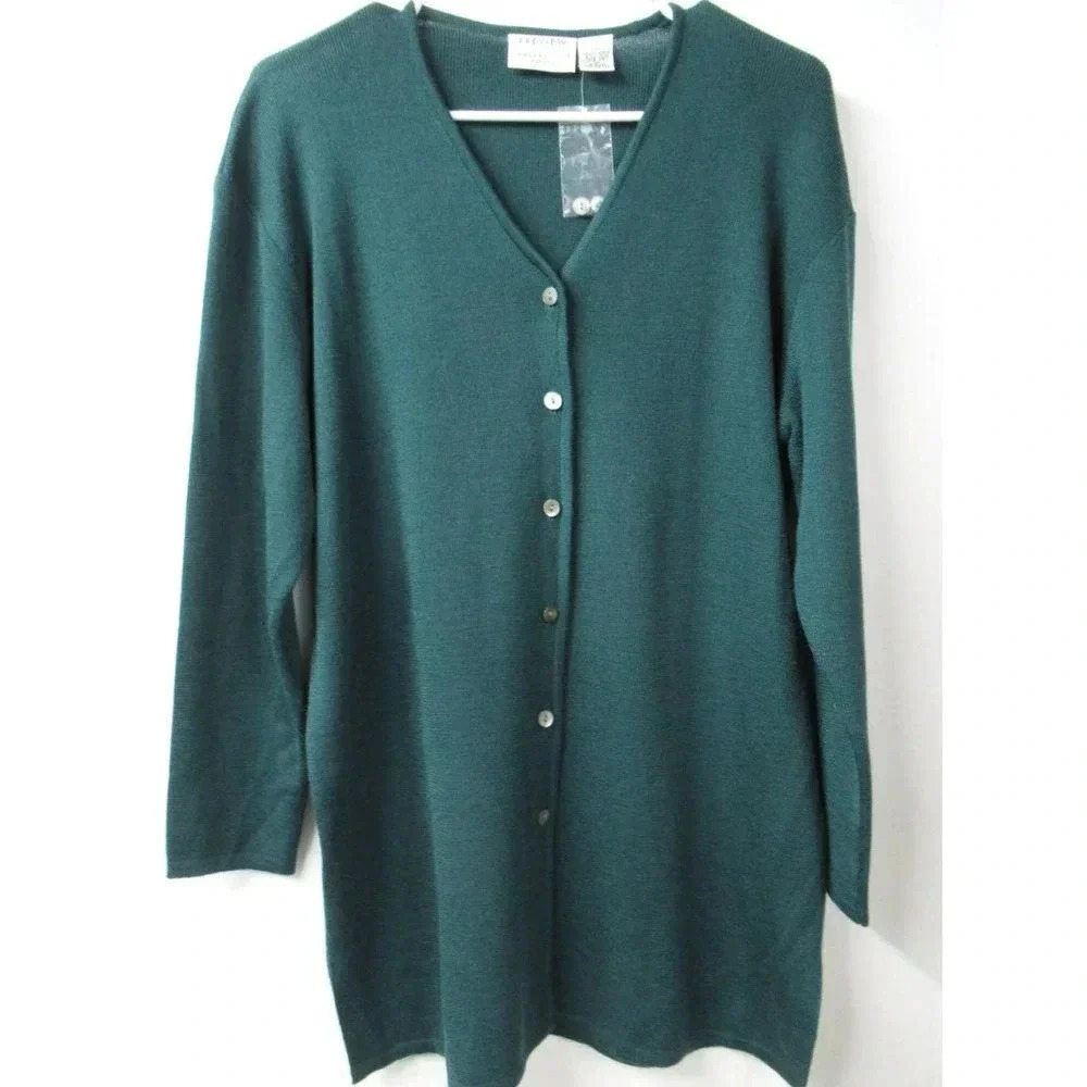 Preview Collection Petite Emerald Green Cardigan Sweater Wool Blend SZ Medium